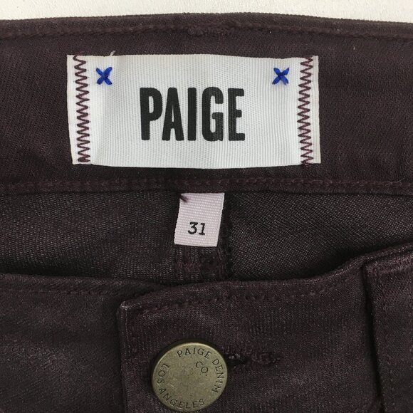 PAIGE Black Cherry Silk Wash VERDUGO ANKLE Faux Pockets Coated Denim Jeans - Picture 2 of 12